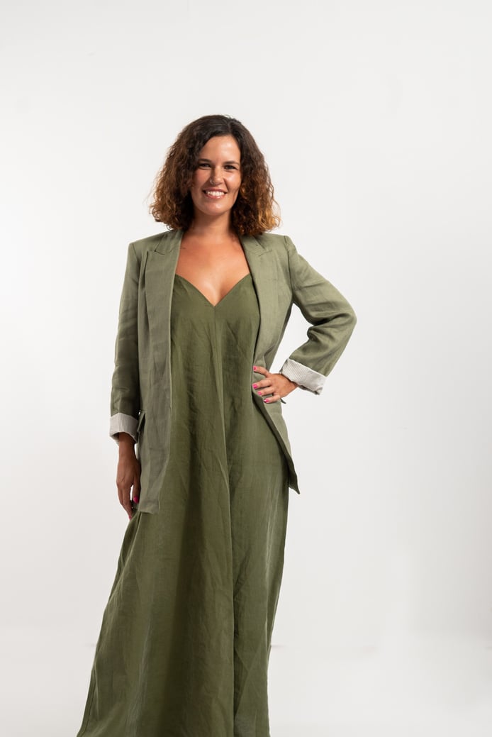 Portrait of a Woman in Green Dress and Suit